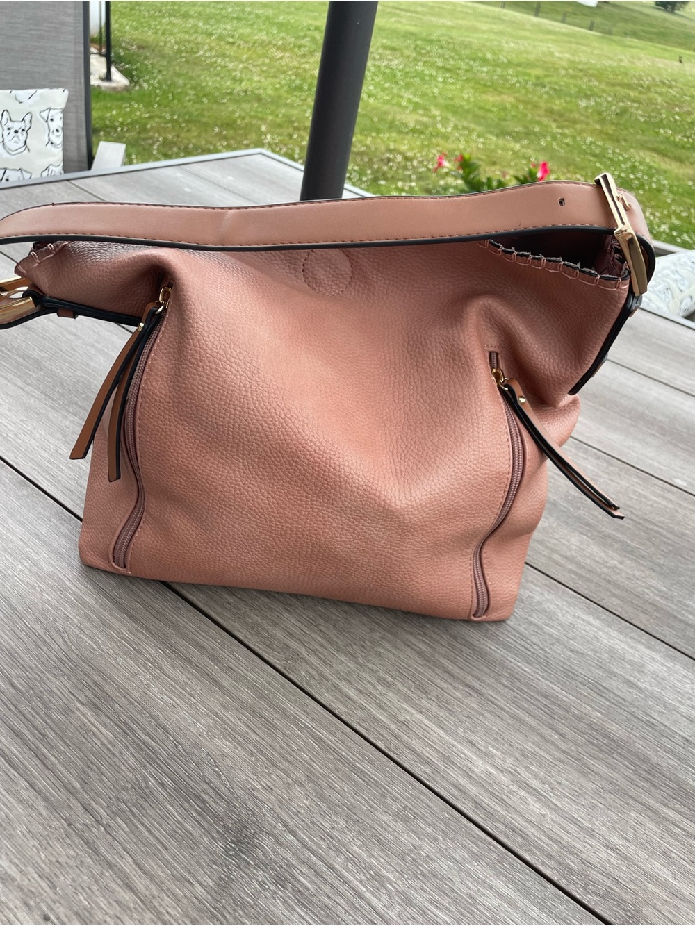 Jen & Co Women's Pebbled Leather Shoulder Bag in Dusty Rose